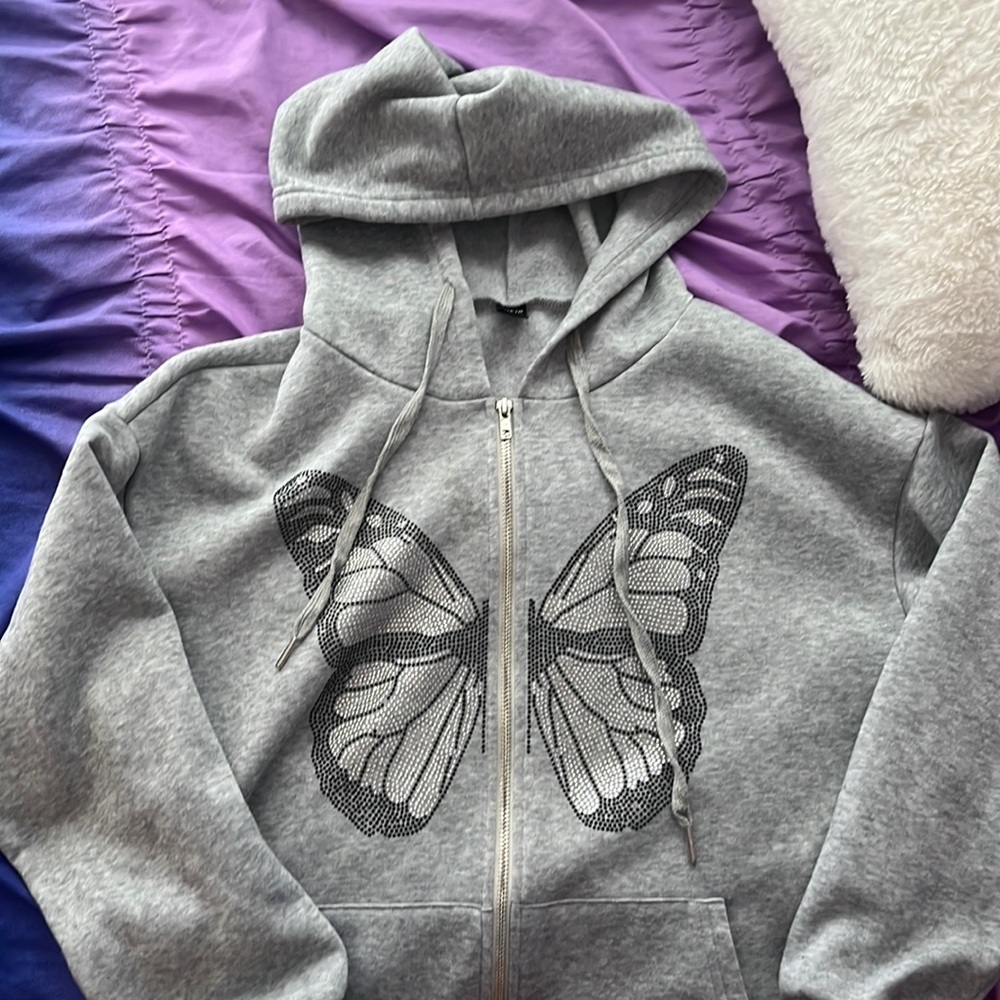 grey butterfly jacket,used,size small for shein